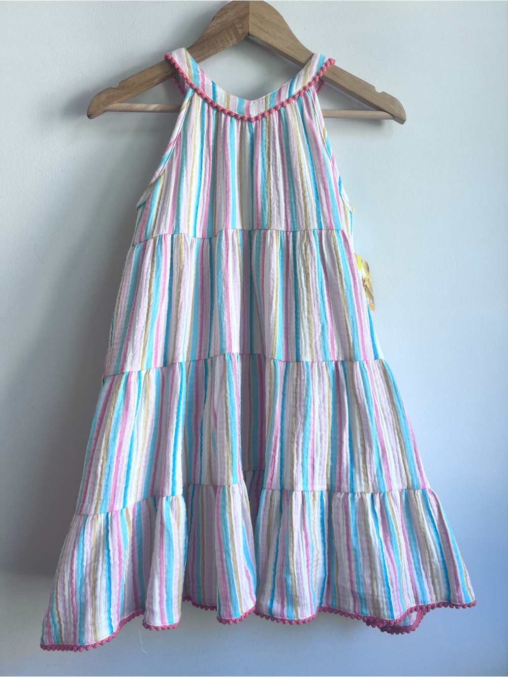 Roxy Girls' 100% Cotton Multicolor Pastel Striped Tiered Halter Dress